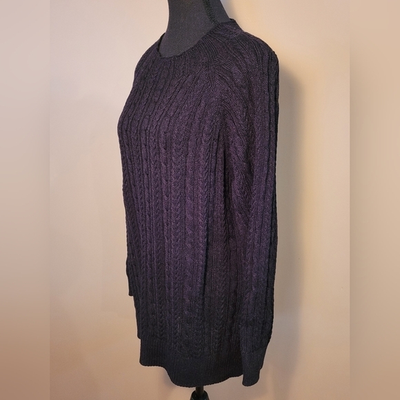 BLEU GRAY Navy Blue Cable Knit Crewneck Sweater, Size XL - Picture 4 of 13